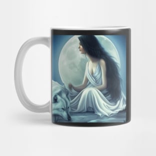 Beautiful Moon Goddess with Wolf #werewolf #moongoddess #fantasy Mug